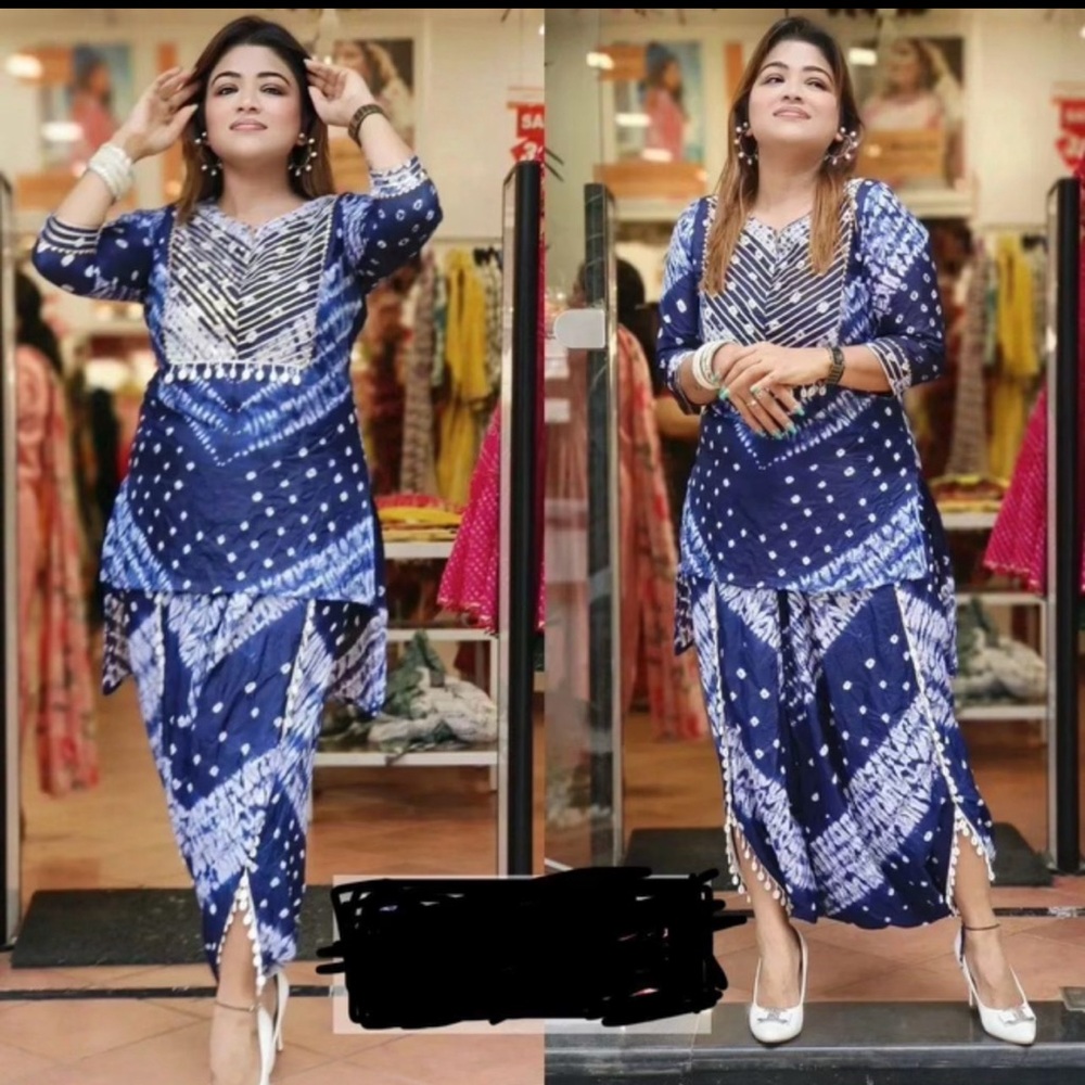 Muslin silk Bandhej print cordset set with pants - Picture 3 of 9